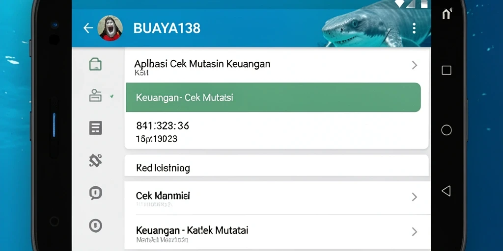 Antarmuka aplikasi BUAYA138 untuk cek mutasi keuangan dengan fitur analisis.