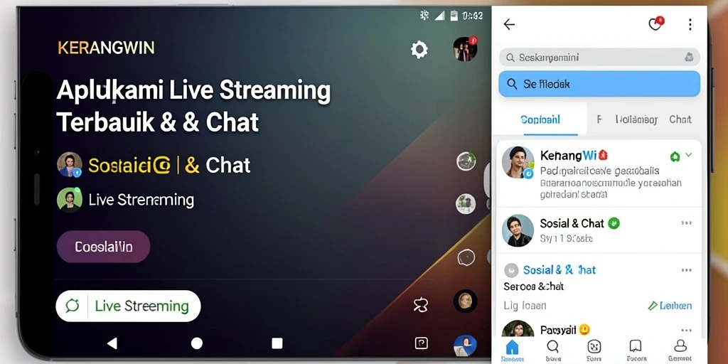 Tampilan utama KERANGWIN dengan fitur Live Streaming yang menarik.