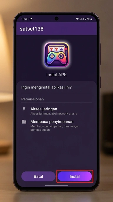 Tampilan halaman APK satset138